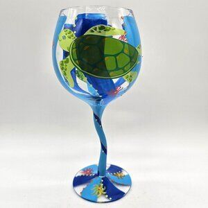 OOAK Handpainted Smiling Sea Turtle 8.5" Wine Glass Barware